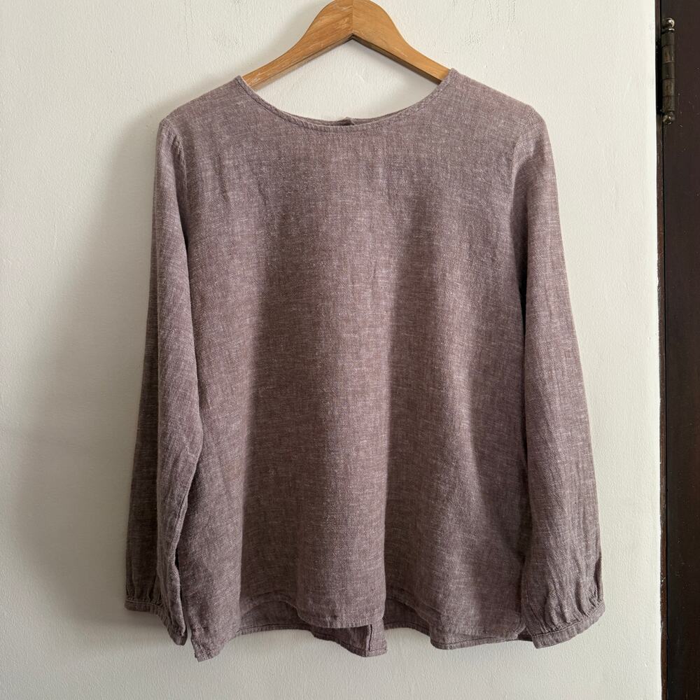 Loytaa | Brown Cotton Hemp Boxy fit Long Sleeve Top | Large | Lagenlook